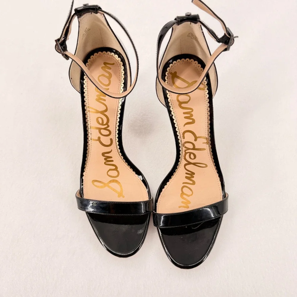 Sam Edelman Patti Heel Sandal Womens 8.5 Black Patent Stiletto Ankle Strap